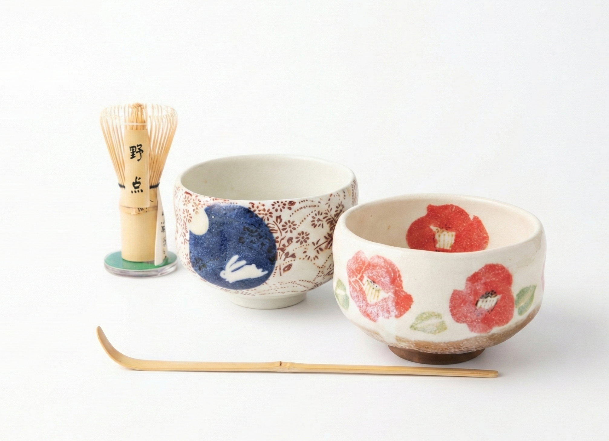 Coffret Matcha Japonais Duo - Lapin & Camélia | Porcelaine Mino Yaki